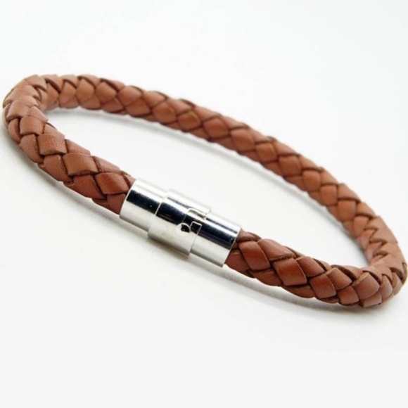Other - Stainless Steel Brown Braid Leather Men's Bracelet